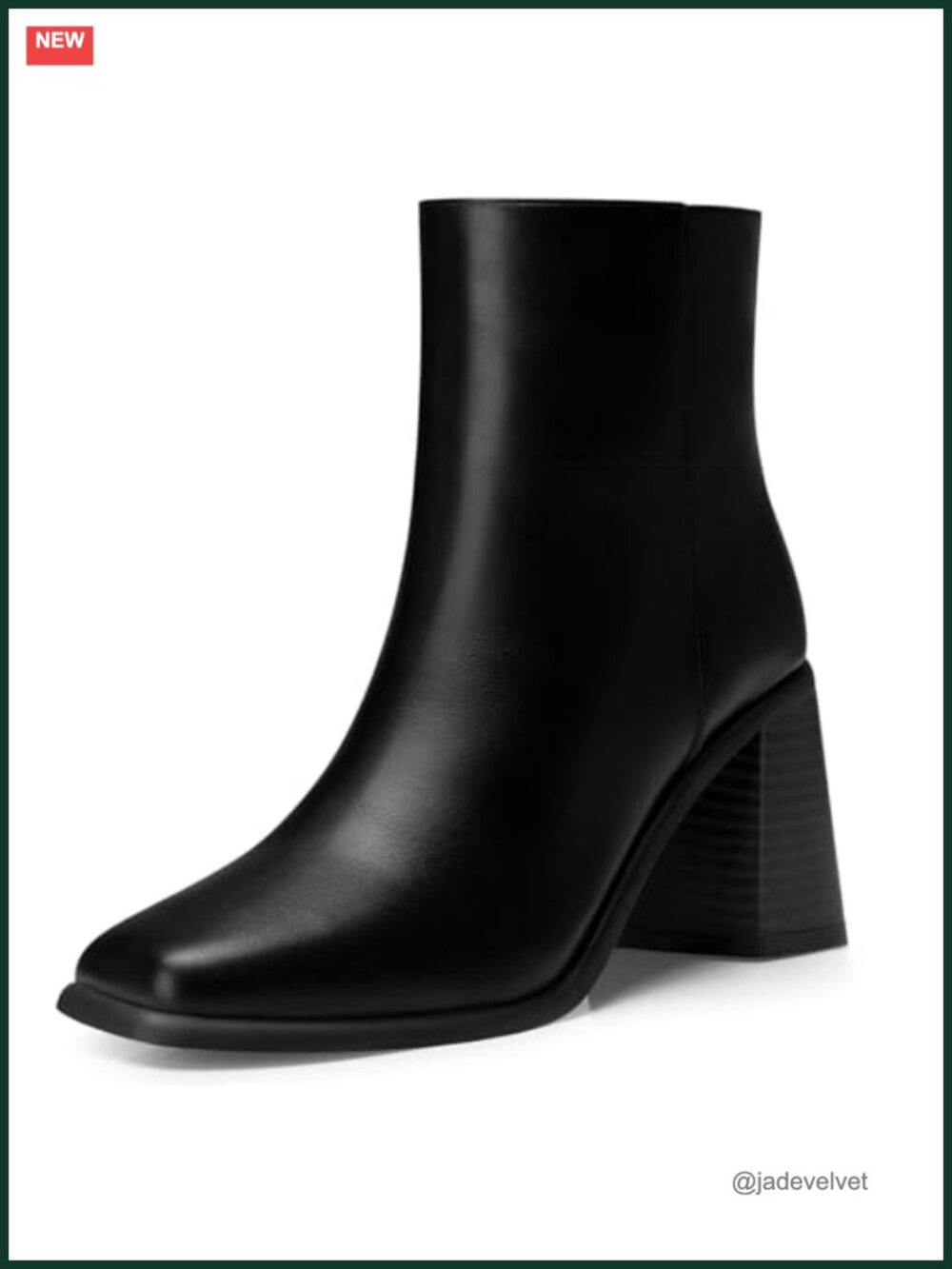 Faux Leather Ankle Boots 2.9 Inch Chunky Heel Square Toe Side Zip
